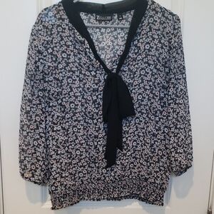 New York & Company Black and White 3/4 Sleeve Sailor Collar Blouse